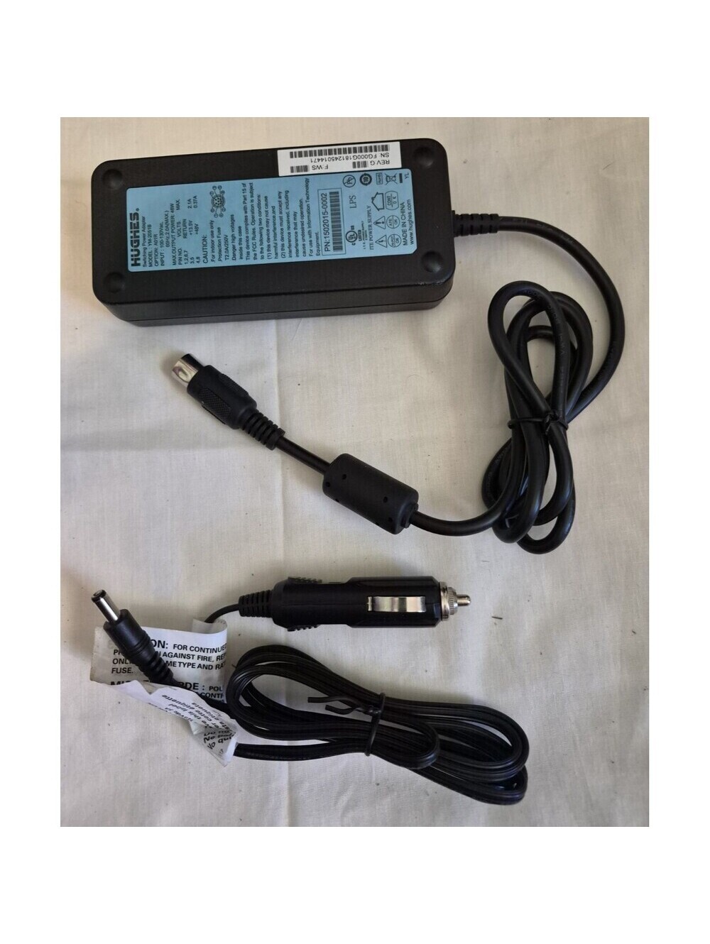 Hughes 15V AC/DC Adapter Fused Cigarette Lighter to Barrel Plug 6ft Black